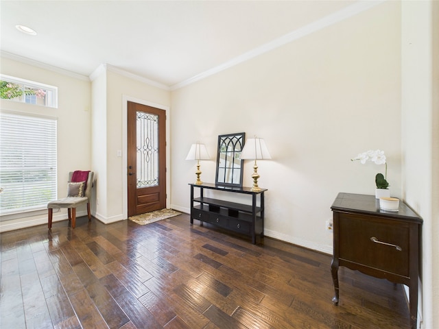 22 Tassia Ln, Pasadena, TX 77058 - entryway with crown molding and dark wood-type flooring