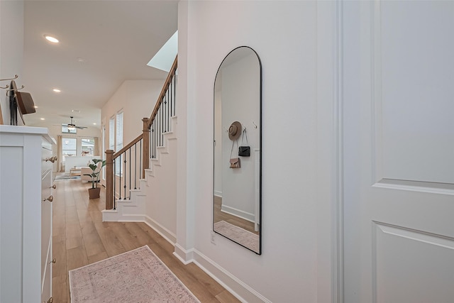 16819 Chapel Knox Dr, Humble, TX 77346 - interior space with recessed lighting, light wood finished floors, stairway, and a ceiling fan