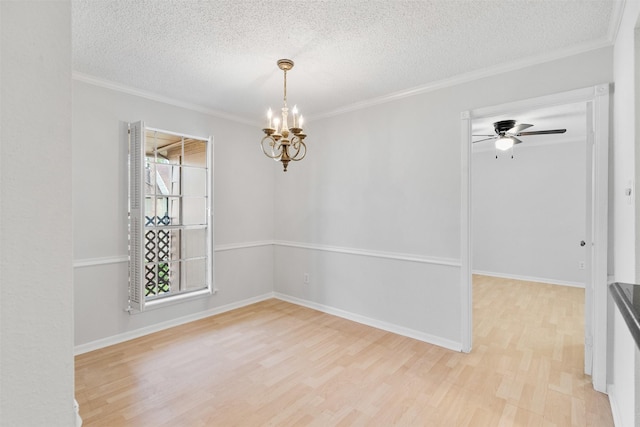 2800 Jeanetta St Unit 2502, Houston, TX 77063 - empty room featuring light wood-style flooring, a chandelier, a textured ceiling, ornamental molding, and ceiling fan