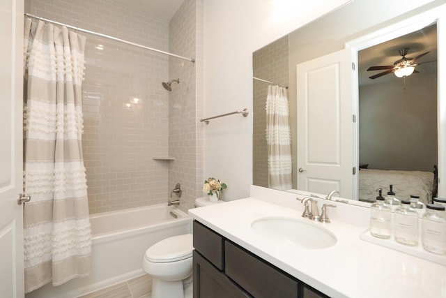 8511 Tynan Ridge Dr, Magnolia, TX 77354 - bathroom featuring shower / bath combo, vanity, and ceiling fan