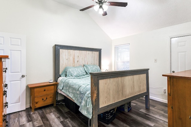 12223 Paddock Way, Houston, TX 77065 - bedroom with dark wood-style flooring, ceiling fan, and high vaulted ceiling
