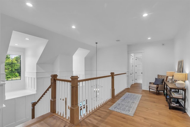 37732 Marias Way, Magnolia, TX 77354 - hallway with light wood finished floors, recessed lighting, and an upstairs landing