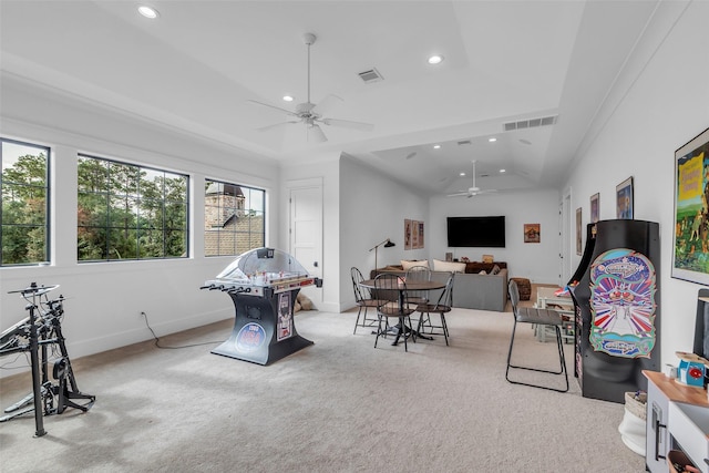 37732 Marias Way, Magnolia, TX 77354 - rec room with recessed lighting, ceiling fan, and carpet floors