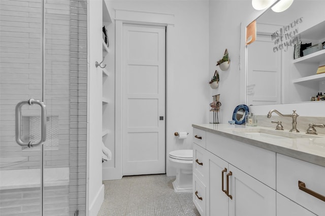 37732 Marias Way, Magnolia, TX 77354 - full bathroom featuring vanity, a shower stall, and tile patterned floors