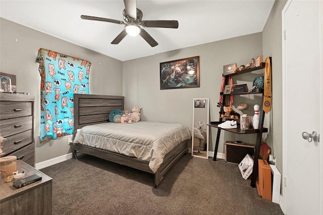 3018 Windy Royal Dr, Houston, TX 77045 - bedroom with dark carpet and a ceiling fan