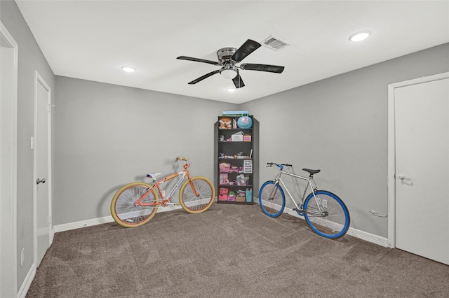3018 Windy Royal Dr, Houston, TX 77045 - playroom featuring carpet flooring, ceiling fan, and recessed lighting