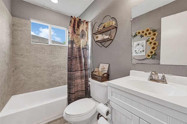 3018 Windy Royal Dr, Houston, TX 77045 - full bath with vanity, shower / bath combo with shower curtain, and a textured wall