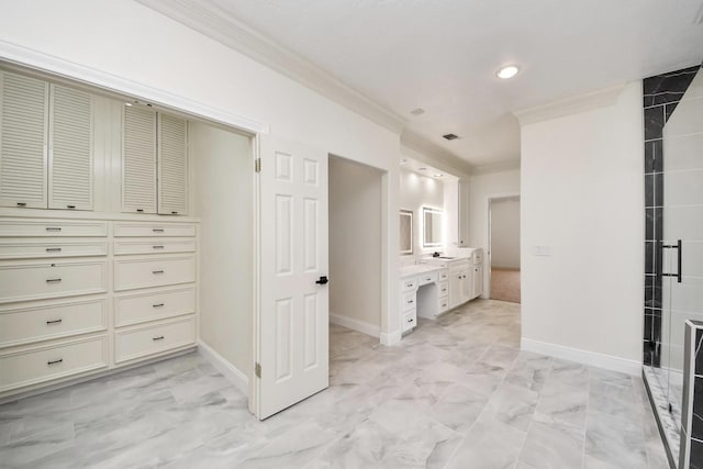 1743 Randons Point Dr, Sugar Land, TX 77478 - hall with ornamental molding, light marble finish flooring, and recessed lighting
