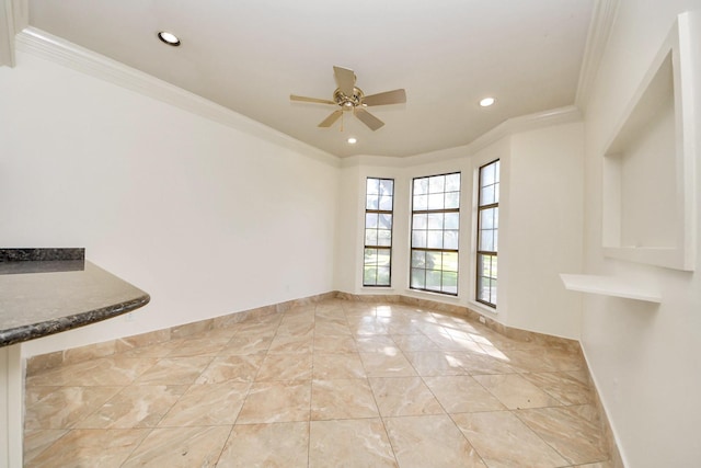 1743 Randons Point Dr, Sugar Land, TX 77478 - unfurnished living room featuring crown molding, recessed lighting, and ceiling fan