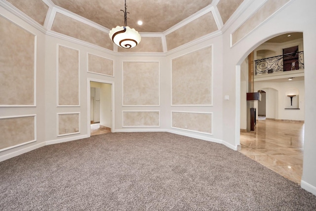 1743 Randons Point Dr, Sugar Land, TX 77478 - unfurnished room with arched walkways, ornamental molding, and carpet