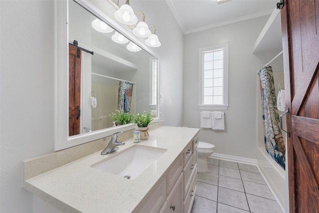 22517 Bay Point Dr, Galveston, TX 77554 - full bath with vanity, crown molding, tile patterned floors, and shower / tub combo