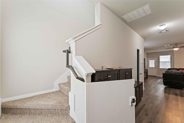 22006 Great Royal Ln, Houston, TX 77073 - stairway with ceiling fan and wood finished floors