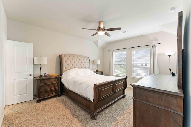 22006 Great Royal Ln, Houston, TX 77073 - bedroom with light carpet, lofted ceiling, and a ceiling fan