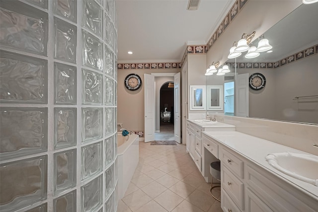 122 Marble Staff Ct, Houston, TX 77069 - full bath featuring double vanity, a bath, and tile patterned flooring