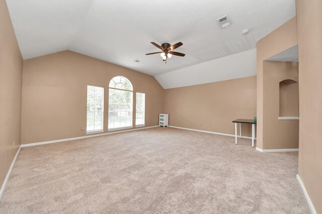 3622 Stratford Town Ln, Sugar Land, TX 77498 - additional living space with ceiling fan, vaulted ceiling, carpet floors, and heating unit