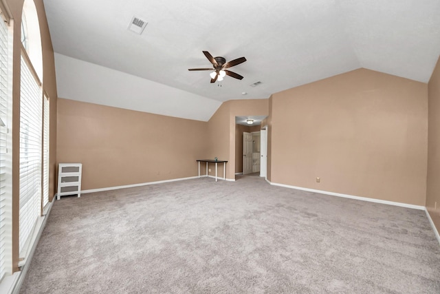 3622 Stratford Town Ln, Sugar Land, TX 77498 - additional living space with a ceiling fan, lofted ceiling, and carpet flooring