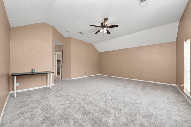 3622 Stratford Town Ln, Sugar Land, TX 77498 - bonus room featuring a ceiling fan, lofted ceiling, carpet floors, and plenty of natural light