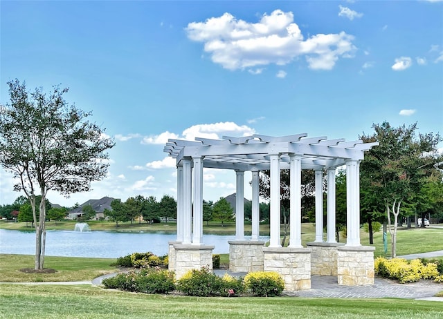 16506 Orchid Mist Dr, Cypress, TX 77433 - view of property's community with a pergola, a water view, and a yard