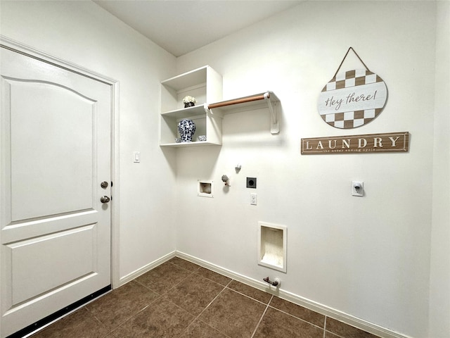 16506 Orchid Mist Dr, Cypress, TX 77433 - laundry area featuring gas dryer hookup, hookup for an electric dryer, washer hookup, and dark tile patterned flooring