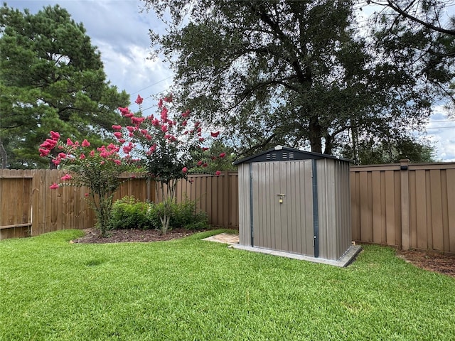 16506 Orchid Mist Dr, Cypress, TX 77433 - fenced backyard featuring a storage unit