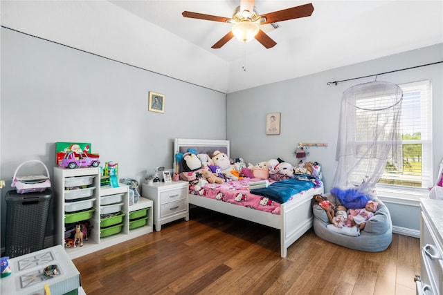 23602 Hawkins Creek Ct, Katy, TX 77494 - bedroom featuring wood finished floors, a ceiling fan, and vaulted ceiling