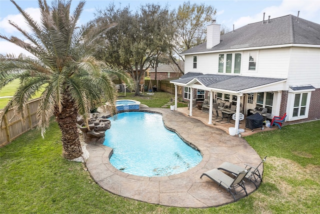 23602 Hawkins Creek Ct, Katy, TX 77494 - view of pool featuring a fenced backyard, a patio, a pool with connected hot tub, and area for grilling