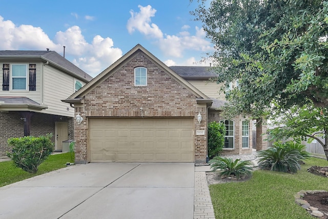 19210 Kent Park Dr, Tomball, TX 77375 - traditional-style home featuring driveway, a front lawn, brick siding, and an attached garage