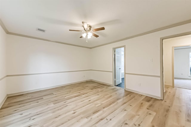 4214 Brightwood Dr, Houston, TX 77068 - empty room featuring a ceiling fan, light wood finished floors, and ornamental molding