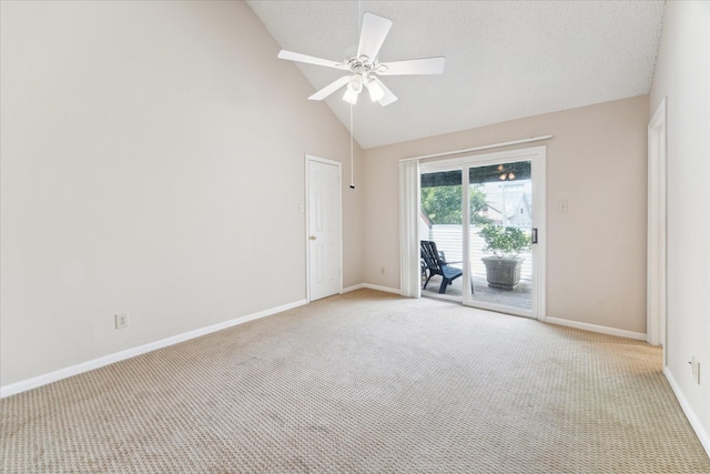5082 Augusta St, Houston, TX 77007 - unfurnished room featuring light colored carpet, a ceiling fan, and high vaulted ceiling