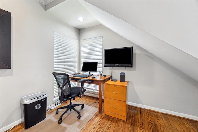 5082 Augusta St, Houston, TX 77007 - office area featuring wood finished floors and lofted ceiling