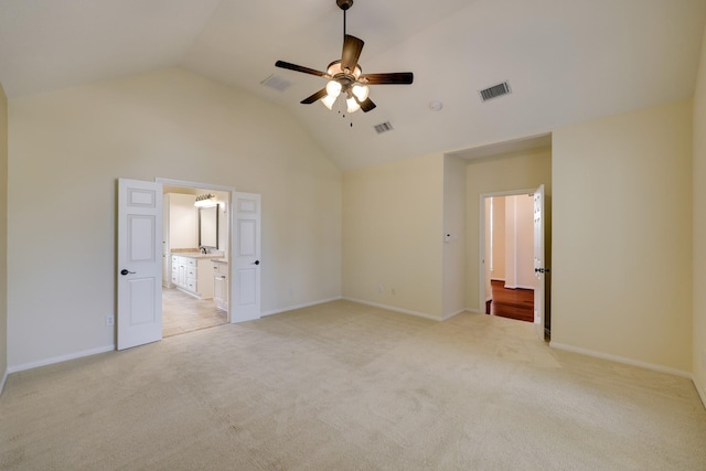5022 Coral Gables Dr, Houston, TX 77069 - unfurnished bedroom featuring lofted ceiling, light colored carpet, ceiling fan, and ensuite bathroom
