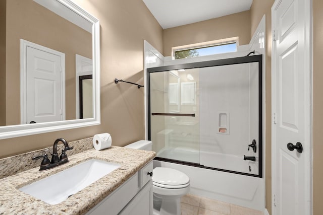 31406 Spica St, Tomball, TX 77375 - bathroom with vanity, enclosed tub / shower combo, and tile patterned flooring