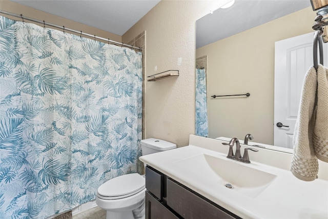 24111 Auburn Woods Ct, Porter, TX 77365 - full bathroom with vanity, a textured wall, and a shower with curtain