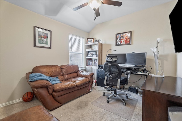 24111 Auburn Woods Ct, Porter, TX 77365 - office space with carpet floors, a ceiling fan, and lofted ceiling