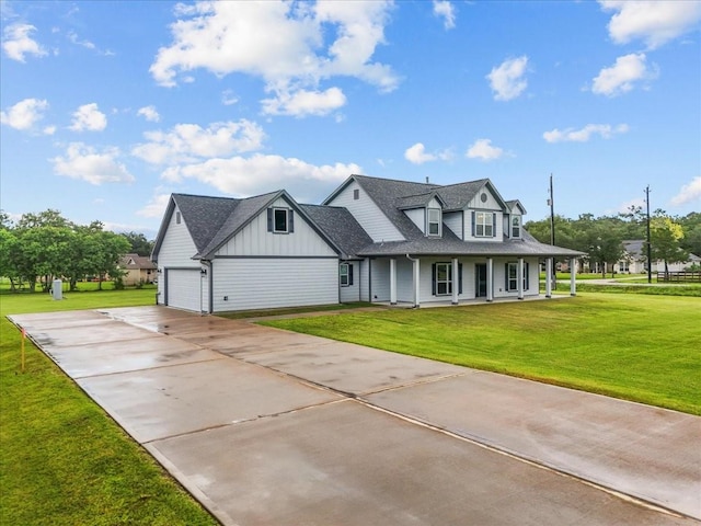 5000 Boreas Dr, Alvin, TX 77511 - view of front of property featuring board and batten siding, covered porch, concrete driveway, a front yard, and roof with shingles
