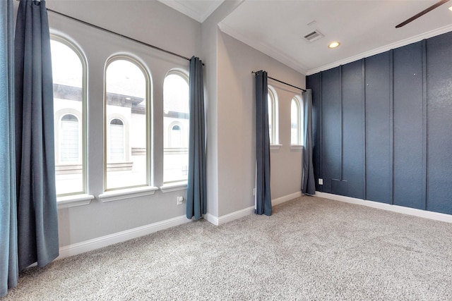 1025 W 21st St Unit C, Houston, TX 77008 - empty room with crown molding, carpet floors, and ceiling fan