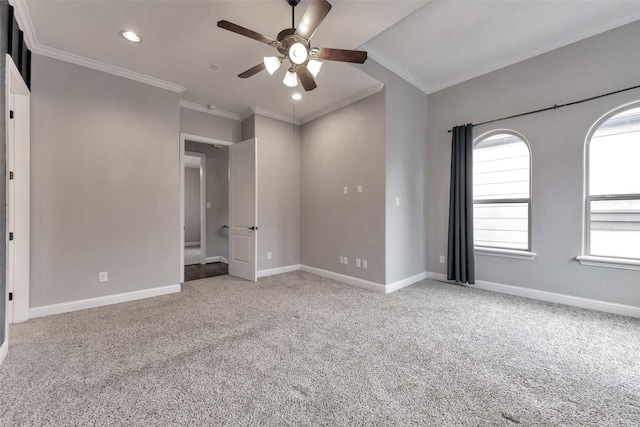 1025 W 21st St Unit C, Houston, TX 77008 - carpeted spare room with a ceiling fan, ornamental molding, and recessed lighting