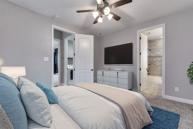 1025 W 21st St Unit C, Houston, TX 77008 - bedroom with carpet flooring, ensuite bathroom, and a ceiling fan