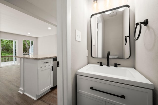 116 Harbour Ln, Coldspring, TX 77331 - bathroom with vanity, wood finished floors, and recessed lighting