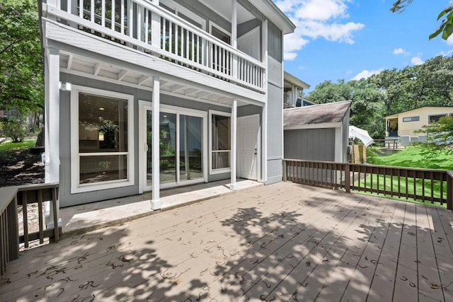 116 Harbour Ln, Coldspring, TX 77331 - wooden terrace with a storage unit