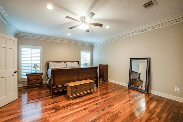 17603 Hidden Forest Dr, Spring, TX 77379 - bedroom featuring crown molding, wood-type flooring, recessed lighting, and ceiling fan