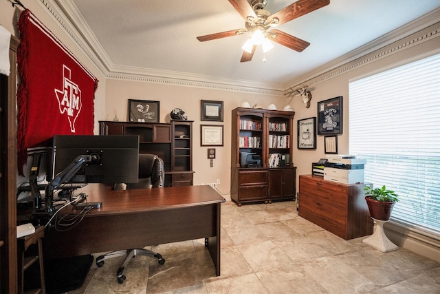 17603 Hidden Forest Dr, Spring, TX 77379 - home office with ceiling fan and ornamental molding
