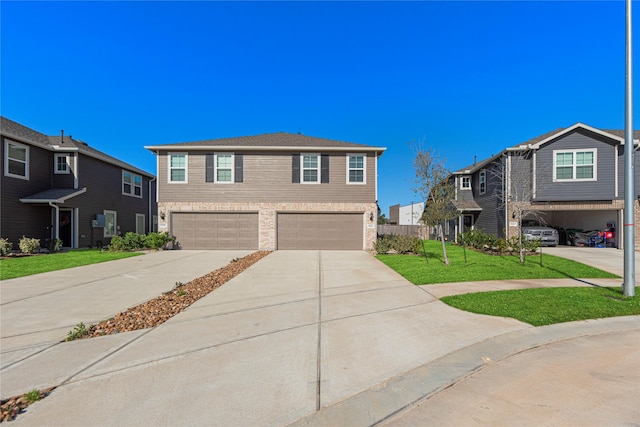 5263 Shallowhurst Ln, Katy, TX 77449 - view of front facade with driveway, a front lawn, a garage, and a residential view