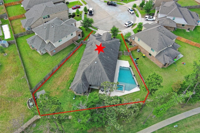 3854 Fleetwood Falls Ln, Spring, TX 77386 - aerial perspective of suburban area with property boundaries highlighted and a pool area