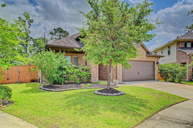 3854 Fleetwood Falls Ln, Spring, TX 77386 - obstructed view of property featuring driveway, brick siding, a shingled roof, and a garage