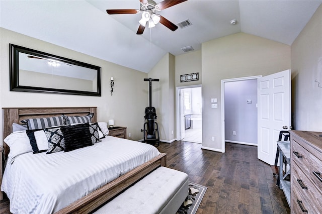 3854 Fleetwood Falls Ln, Spring, TX 77386 - bedroom featuring dark wood finished floors, a ceiling fan, and high vaulted ceiling