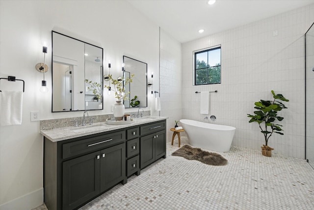 431 W 30th St, Houston, TX 77018 - full bathroom with double vanity and a soaking tub
