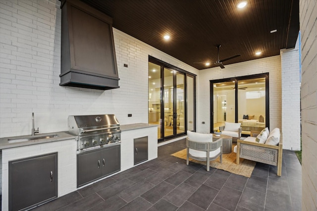 431 W 30th St, Houston, TX 77018 - view of patio / terrace with area for grilling, an outdoor living space, and a ceiling fan