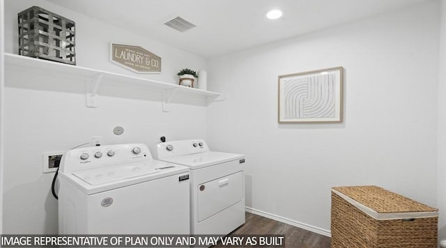 11123 Williams Reserve Dr, Conroe, TX 77303 - laundry room featuring separate washer and dryer, dark wood-style flooring, and recessed lighting