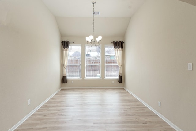 19022 Summer Farm Trl, Richmond, TX 77407 - unfurnished dining area featuring a chandelier, light wood-style floors, and lofted ceiling